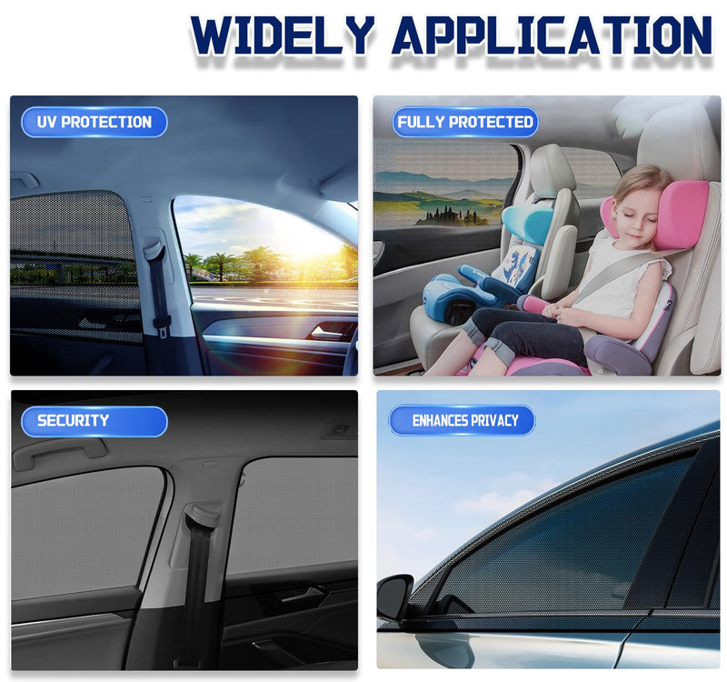 Car Rear Window Screens for Side Windows, 2 Pack Side Window Sun Shades,Stretchy Mosquito Net Cover Fit Cars SUVs - Up to 36.22”x55.1” Rear Windows: Up to 36.22”x55.1”
