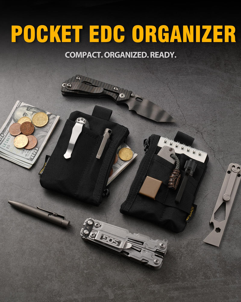 VIPERADE VE28 6-in-1 EDC Pouch, 500D Compact EDC Pocket Organizer, Molle Extension Tool Storage Bag, Small Coin Purse/Card Holder/Swiss Army Knife Pocket Pouch (Black) Black