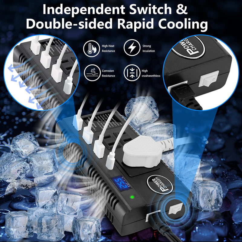 Car Power Inverter 120W DC 12V 24V to AC 110V Car Charger Adapter with 3 AC Outlets Dual Cigarette Lighter 4 USB Ports Charger Quick Charging 3.0 for Phones Tablets Laptops Kindle (Black) Black