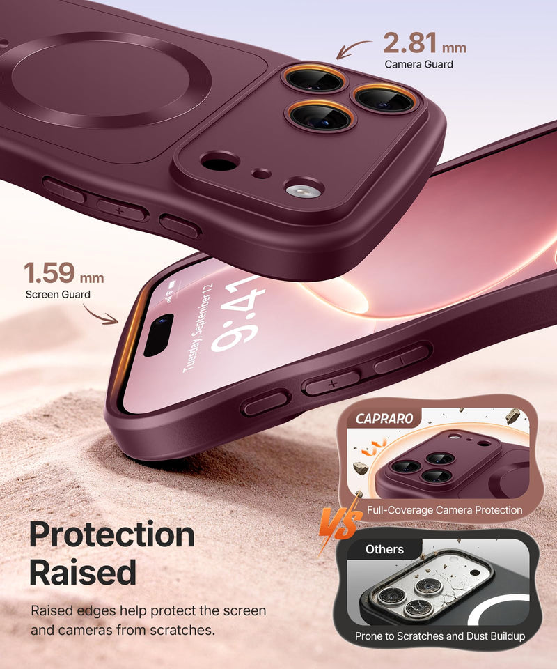CAPRARO Magnetic for iPhone 17 Pro Case Cute Wave, Wine Red | Full Camera Protection, Compatible with MagSafe , Military-Grade Drop Protection, Wave Frame, Phone Case for iPhone 17 Pro For Iphone 17 Pro 6.3 inch