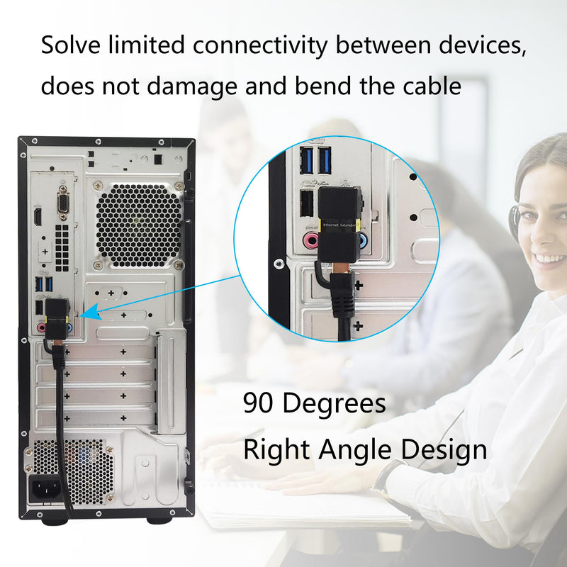 90 Degree Cat 6 Ethernet Extender Adapter, 180 Degrees Rotated RJ45 Male to Female Network 1000Mbps Adapter Connector, for Computers, Laptops, Routers - 2 Pcs