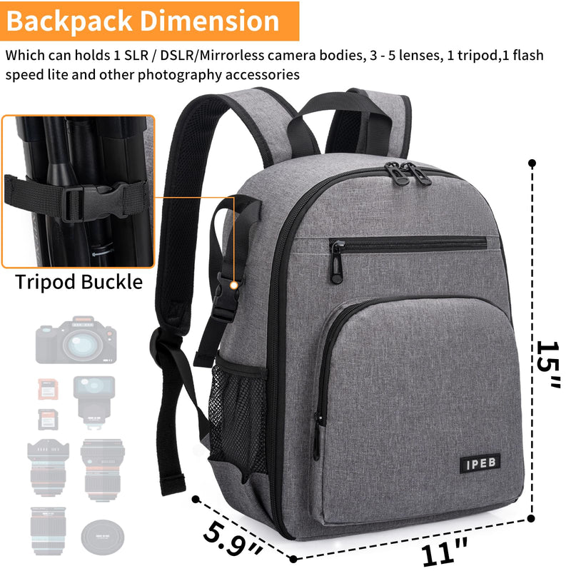 Camera Backpack for DSLR/SLR/Mirrorless Bag Professional Waterproof Camera Case 11"X5.9"X15" for Photographers Grey Orange Grey-orange