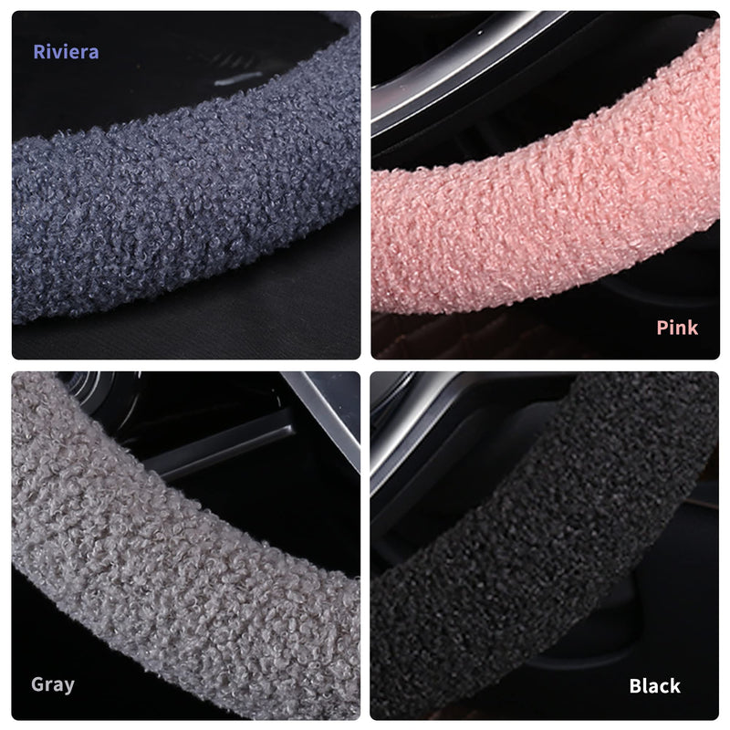 Furry Winter Car Steering Wheel Cover for Women, Soft Fleece Plush Warm Universal Auto Accessories for Jeep, Truck, Van, F150, Fuzzy, Anti Slip, Blue, Large Size, 15.2-16in Riviera Large (15.2-16 inches / 38.6-40.5 cm)