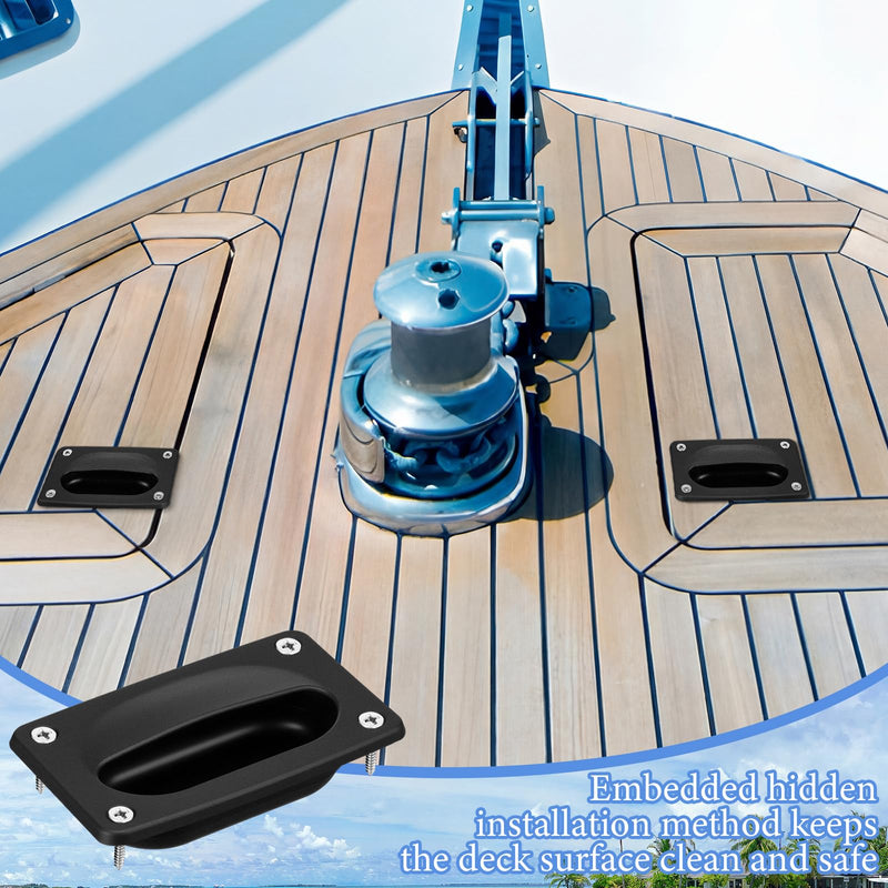 BBTO Marine Flush Pull Hatch Handle with Mount Screws Black Recessed Square Boat Hatch Pull Flush Lift for Boat Decks Hatches Compartments Yacht Cabin Accessories, 3.62 x 2.23 Inch 4
