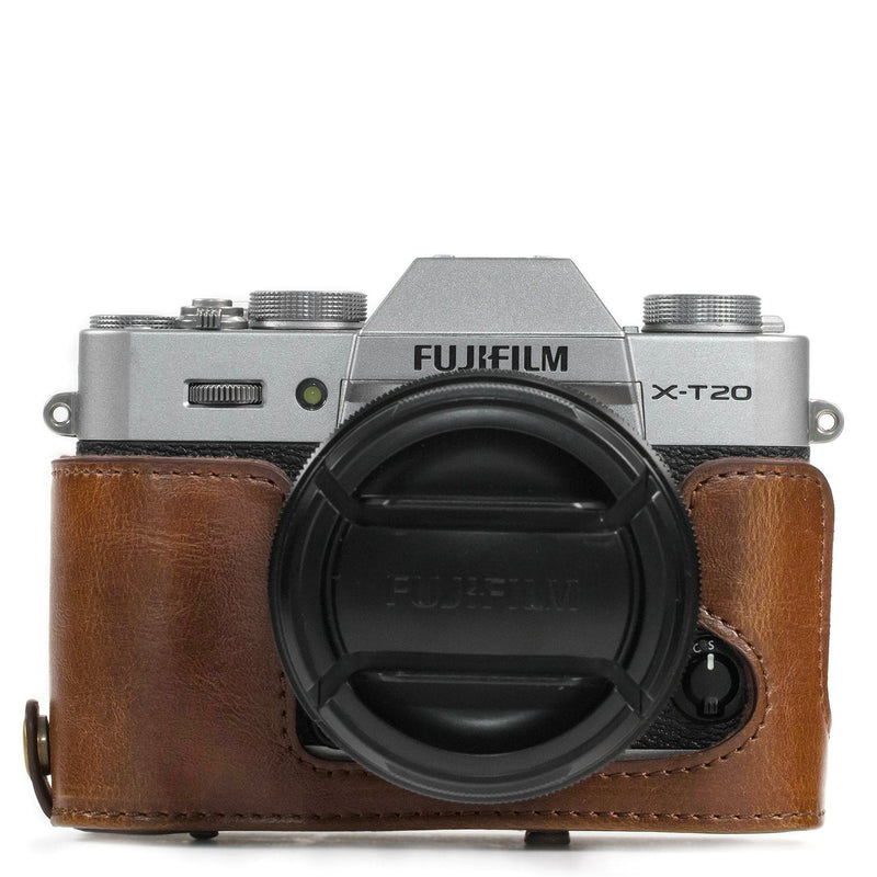 MegaGear MG982 Ever Ready Leather Camera Case and Strap for Fujifilm X-T30, X-T20, X-T10 (16-50mm / 18-55mm Lenses) - Dark Brown One size