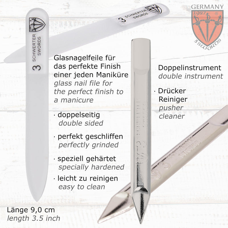  [AUSTRALIA] - 3 Swords Germany - brand quality 3 piece stainless steel INOX manicure pedicure grooming kit set for professional finger & toe nail care scissors file tweezers genuine leather case in gift box (03874) BROWN