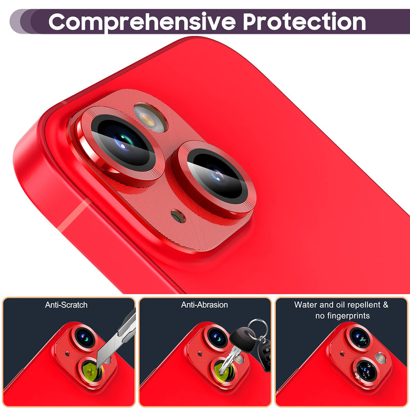Suoman for iPhone 14/iPhone 14 Plus Camera Lens Protector,Premium Tempered Glass Metal Cool Camera Lens Protector for iPhone 14 6.1 inch /14 Plus 6.7 inch -Red Red