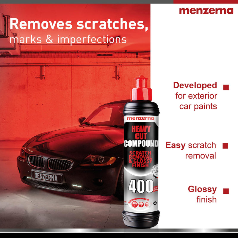 menzerna Scratch and Swirl Remover Kit I Car polishing Set with Menzerna Heavy Cut 400 and 3,5 Inch Polishing Pad I Deep Scratch Repair Kit for All Types of Vehicles HCC400 + Pad