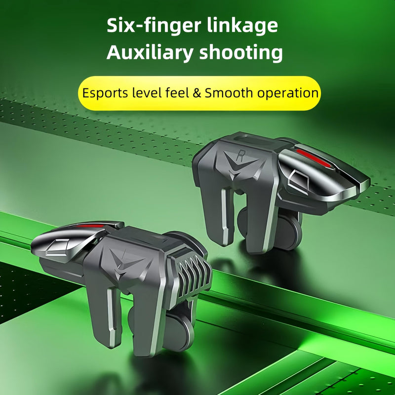 Mobile Game Controller & Mechanical key finger triggers, Compatible with PUBG/Fortnite/Call of Duty, Sensitive Shoot, Automatic Aim Fire Trigger, Auxiliary recoil suppression (a pair) (Six-finger) Six-finger