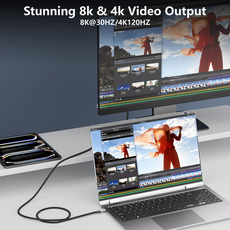 20FT usbc to usbc Cable Compatible with Thunderbolt 4/3, 20Gbps High Speed Data Transfer, 100W PD Fast Charging, 4K@60Hz Video Monitor Display Cord,USB 3.2 gen 2 for ssd 20FT