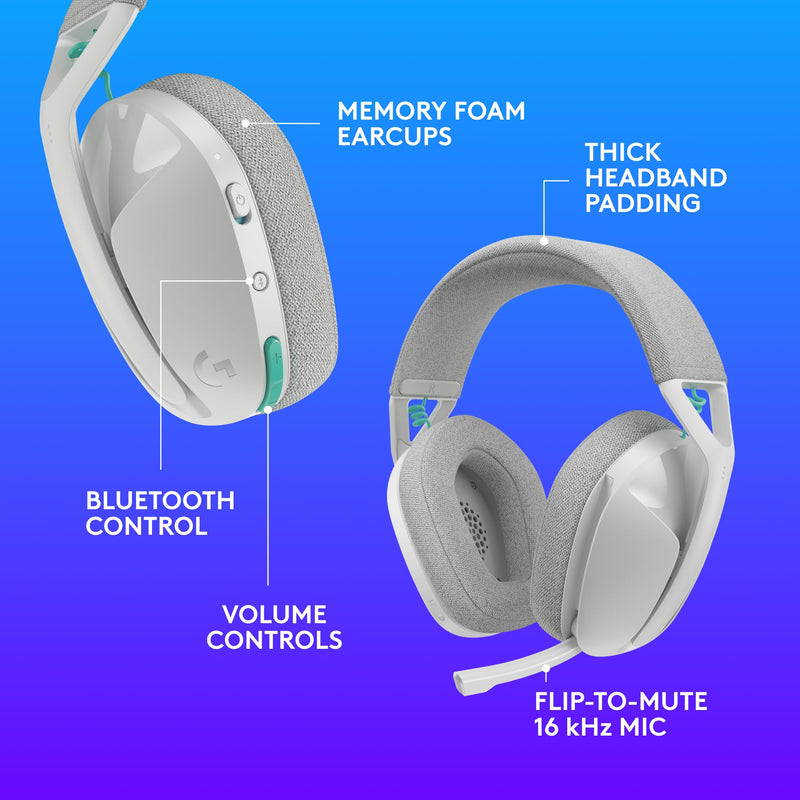 Logitech G321 Lightspeed Wireless Gaming Headset - White | Dynamic Comfort and fit, 16 kHz Boom mic, 20+ hrs Battery, for PC