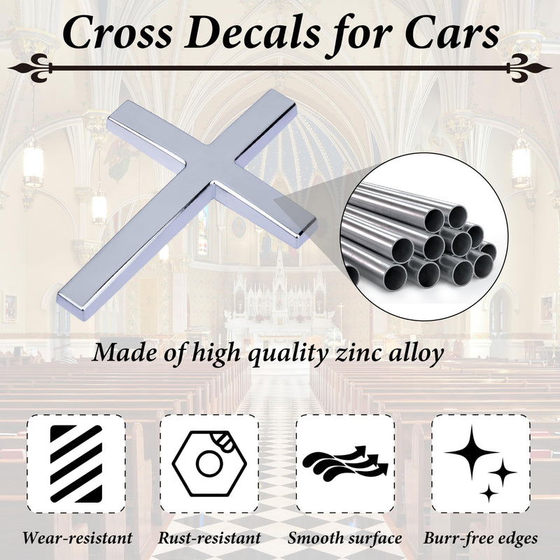 Metal Cross Decals for Cars, 2.5"×1.8" Christian Car Emblem Badge Decals, 3D Self Adhesive Cross Stickers Car Accessories, Jesus Stickers for Cars Body Fender Tail (Silver) Silver