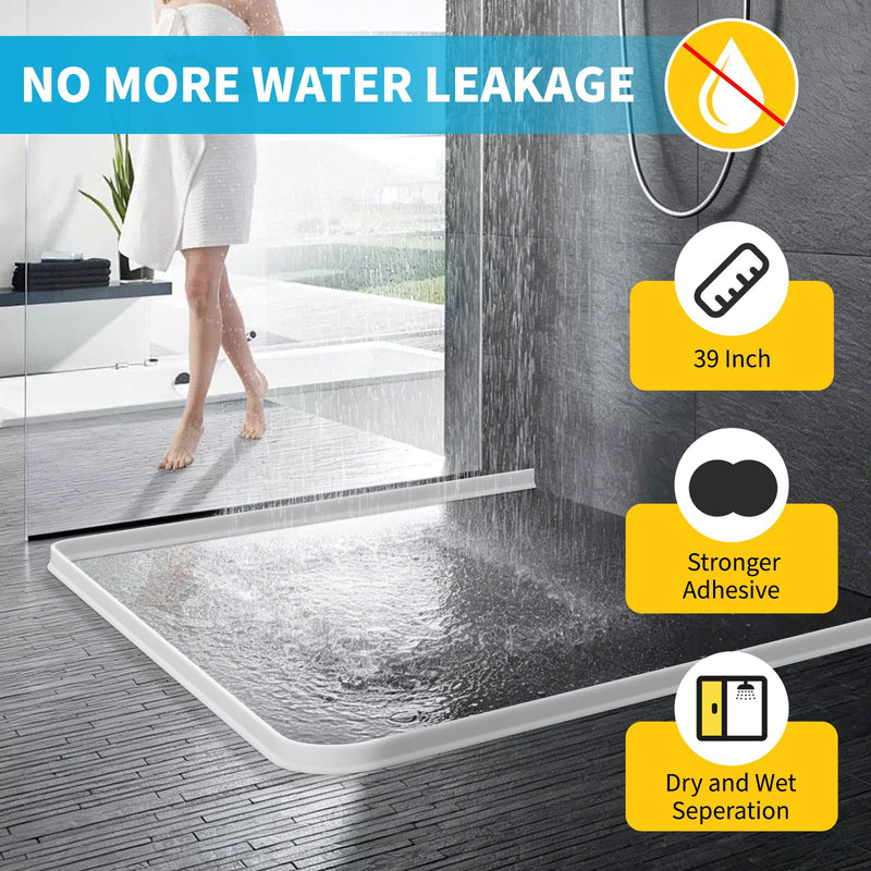 39" Collapsible Shower Threshold Water Dam Shower Water Stopper Barrier Keeps Water Inside Threshold Dry and Wet Separation Suitable for Bathroom Kitchen Sink Bathtub and More 39 Inch White