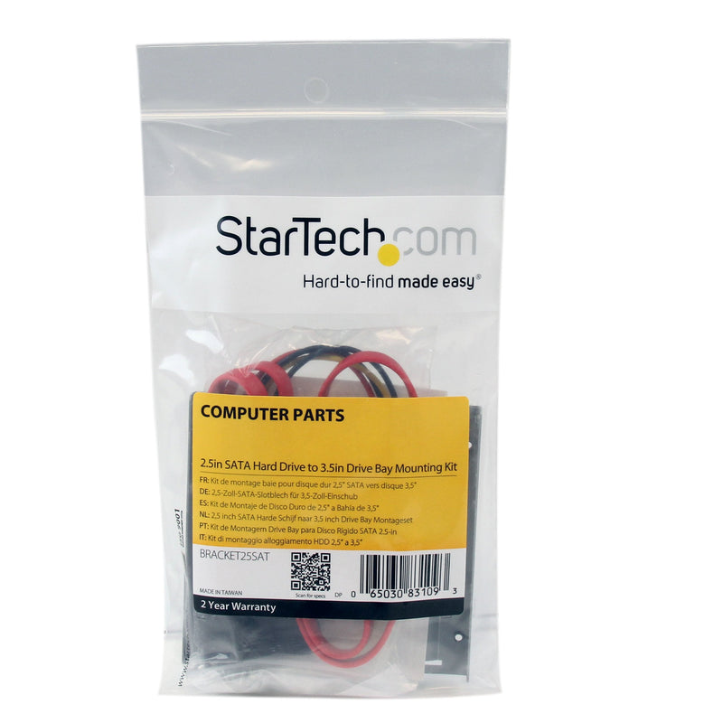 StarTech.com SSD Mounting Bracket - Solid Metal - 2.5in to 3.5 Hard Drive Adapter - SSD Bracket - SSD Upgrade Kit (BRACKET25SAT) 1x3.5" Bay 1x2.5" Drive (SATA)