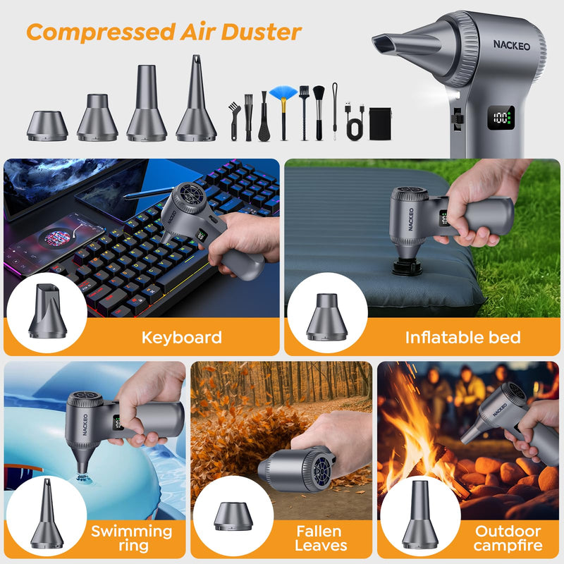 Compressed Air Duster, Cordless Mini Air Blower with Up to 230000 RPM Motor, 100-Speed Adjustable Electric Air Duster with LED Light and Display Screen for PC, Keyboard, Car & Outdoor Use