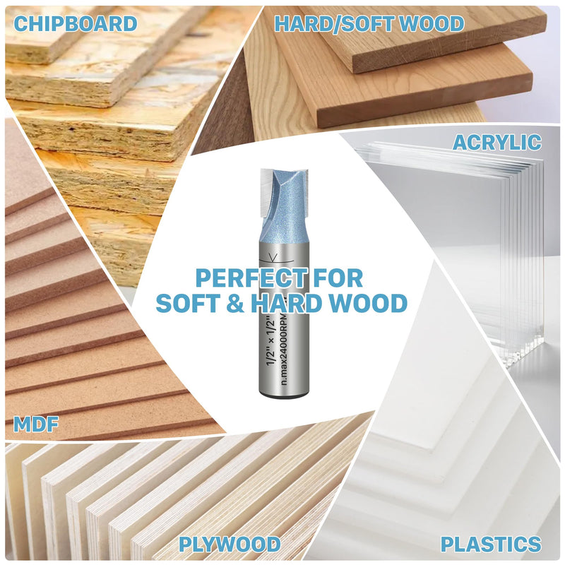 KEENTECH 4-Piece Straight Router Bit Set for Undersized Plywood – 1/2" Shank, Precise Groove Cutting for 1/4"–3/4" Panels