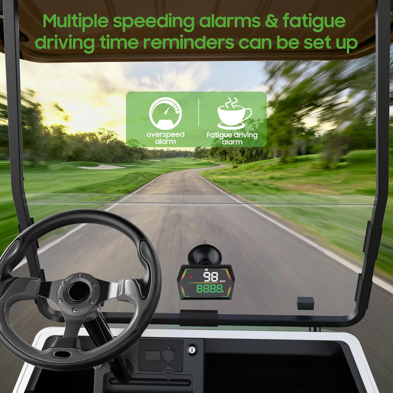 10L0L Golf Cart GPS Speedometer, HUD Digital Display with MPH/KMH, Compass Overspeed Alarm Fatigued Driving Alert, Auto Brightness, Plug & Play Universal for Yamaha, EZGO, Club Car & All Vehicle