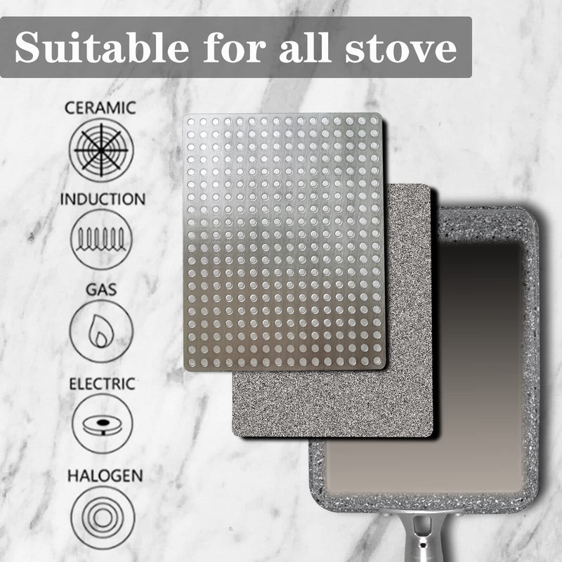 9Pcs Tamagoyaki Pan Set, Japanese Omelette Pan Nonstick with Lid, Square Japanese Egg Skillet Rectangle 7"x5" Grey Gray