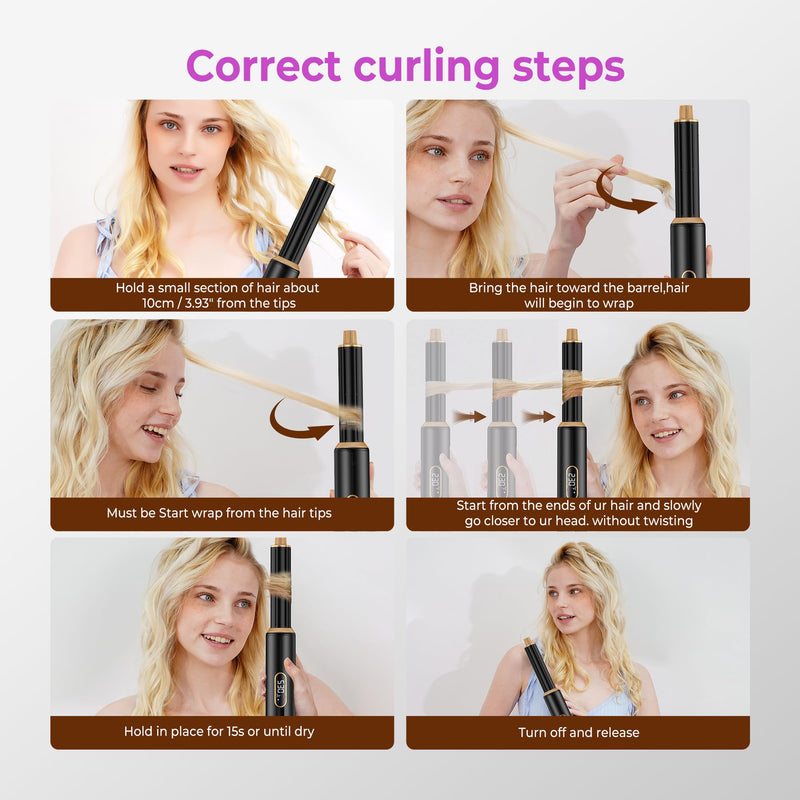 UMIGA 5 in 1 Hot Air Styler Brush Set Ionic Hair Dryer and Volumiser with LCD Display Auto Rotating Curler Straightener and Waver for All Hair Types 1000W Professional Styling Tool Blackgold