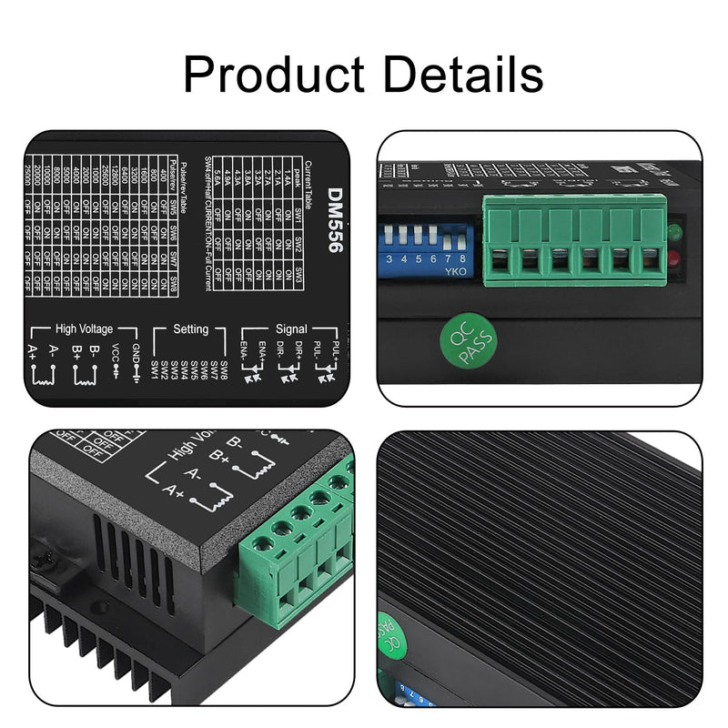 ACEIRMC DM556 CNC Digital Stepper Driver - 2-Phase Stepper Motor Controller, 20-50V DC Max 5.6A, 128 Subdivision for Nema 23, 24 and Nema 34 Motors (4pcs)