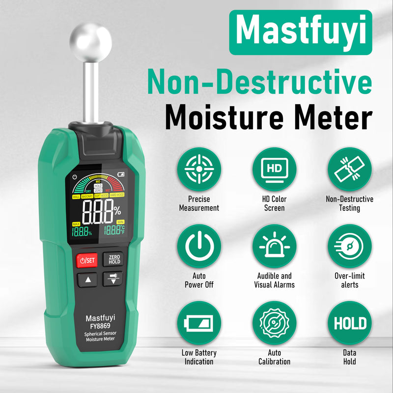 Pinless Wood Moisture Meter,Non-Destructive Depth 5-40mm for Wood & Walls | Digital Moisture Detector Built-in Flashlight for Concrete, Floors Piness