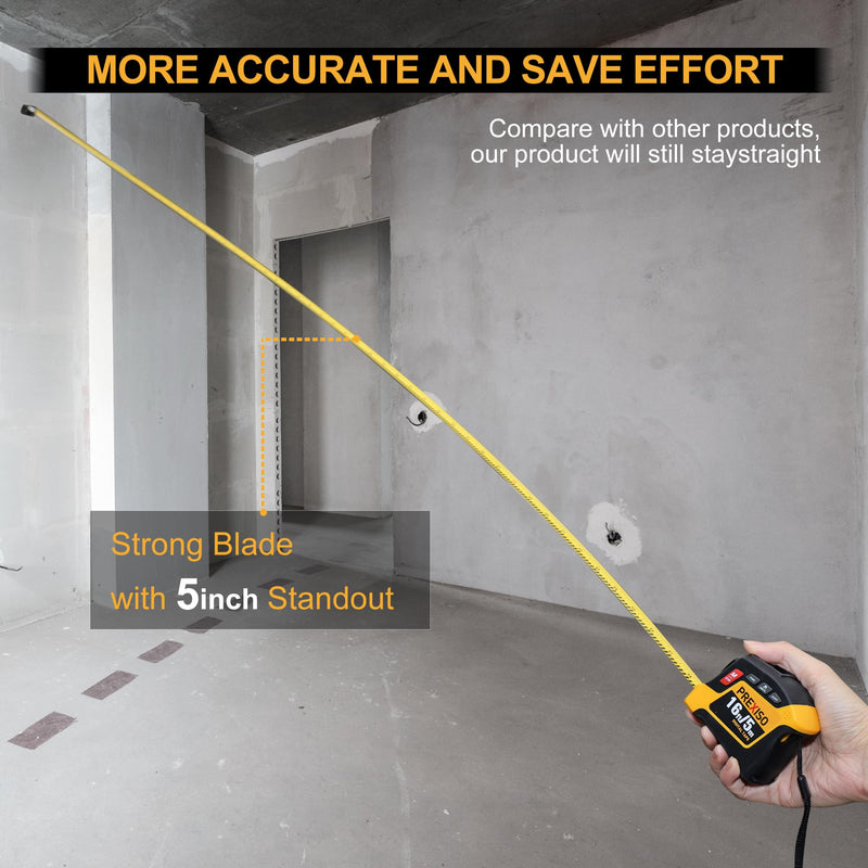 PREXISO 2-in-1 Digital Tape Measure - 16Ft Rechargeable Measuring Tape Ft/Ft+in/in/M/CM/MM - Metric & Inches Retractable Measurement Tape Tool with Auto Lock & Magnetic Tip - Pythagorean, Area, Volume Yellow