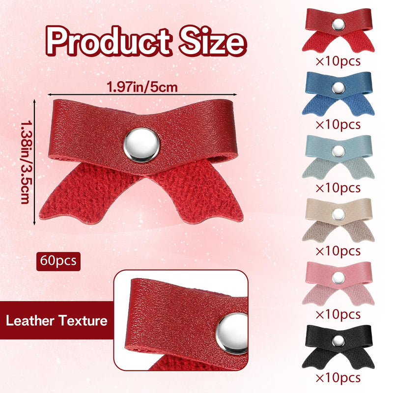 60 Pcs Phone Cord Holder Leather, Leather Cord Organizer Bow Cable Straps | Bulk Organization Solution, Stylish Bow Design, Durable Pu Leather Material, Organize Efficiently, Perfect For Everyday Use