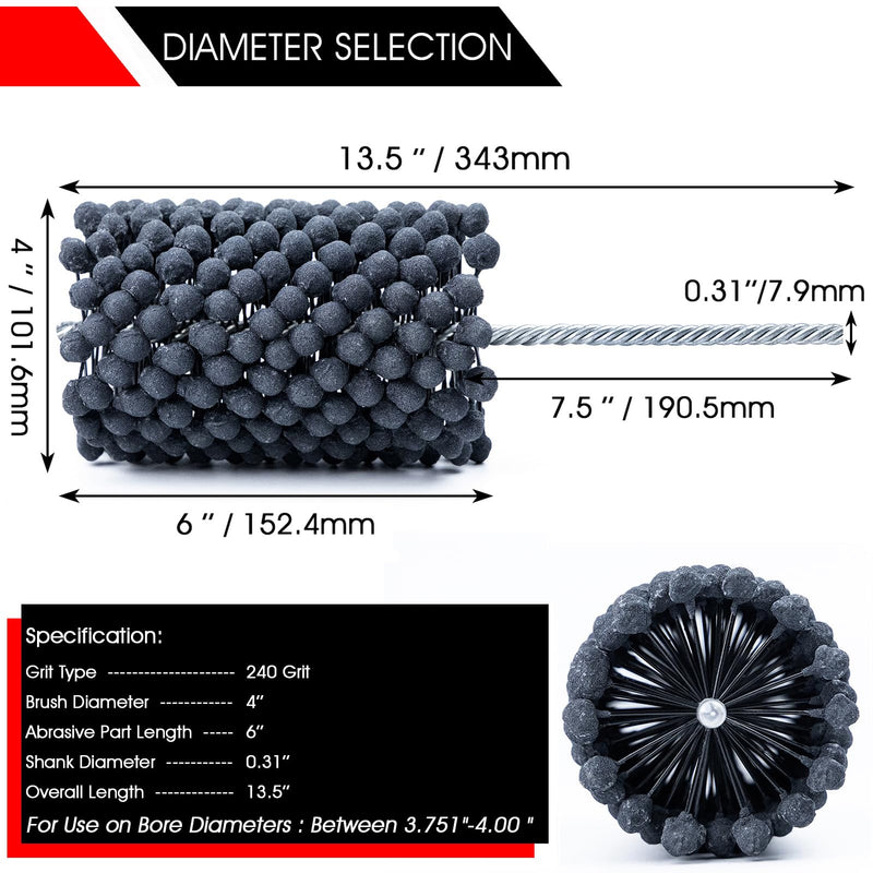 4 Inch Cylinder Hone Tool with 240 Grit Ball Brush, Flexible Engine Hone for Professional Cylinder Ball Honing & Deburring, Ideal for Engine Rebuilding on Cast Iron, Steel & Mild Steel 240.0 4'' (101.6 mm)