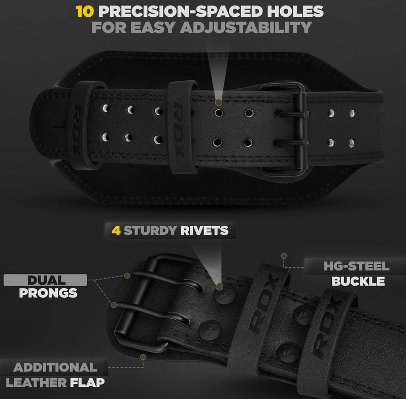 RDX Weight Lifting Belt Gym Fitness, Cowhide Leather, 4” 6” Padded Lumbar Back Support, 10 Adjustable Holes, Weightlifting Powerlifting Bodybuilding Deadlift Squat Workout Strength Training, Men Women Black 6 Inch XL Fits 32 to 37 Inches