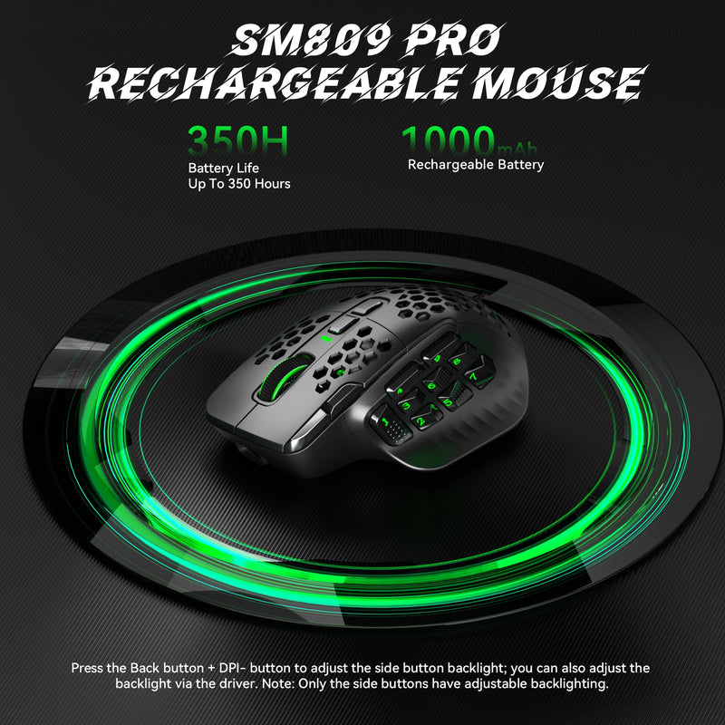SOLAKAKA SM809 Pro Tri-Mode MMO Gaming Mouse, 16 Programmable Buttons with Interchangeable Magnetic Side Panels,PAW3311 24000 DPI Wireless Mouse, BT5.0/2.4G/Type C Wired PC Gaming Mice for Gamer,Black Black