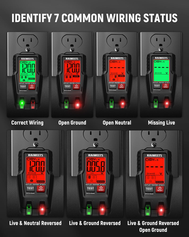 KAIWEETS Electrical Test Kit, Non-Contact Voltage Tester and GFCI Outlet Tester with LCD Display, Wiring Fault Checker, Outlet Tester Kit for Electrician, DIY, 2-Piece