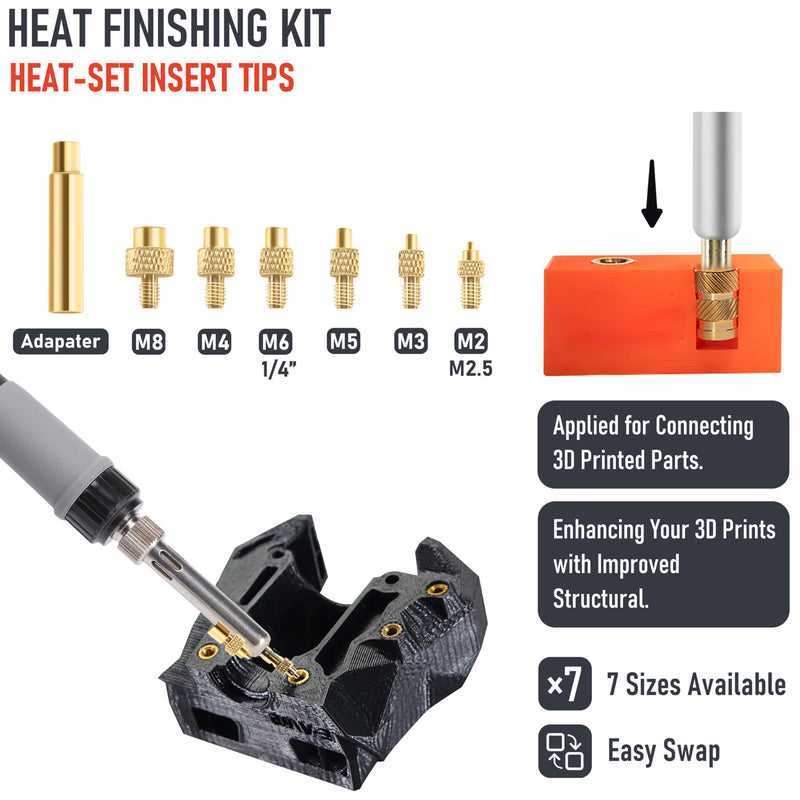 3D Printing Finishing Tool Kit, 80W Soldering Iron & Heat Insert Brass Nut Kit for 3D Printing, Includes Precision Tweezers & Multi-Size Heat-Set Nuts - Complete Smoothing Tool Set Smoothing Tool Kit