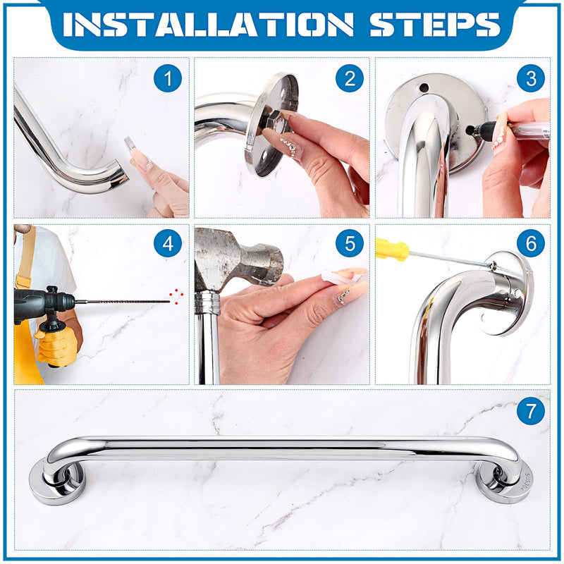 Blulu 2 Set Shower Grab Bar Stainless Steel Bathroom Grab Bar Handle Anti Slip Heavy Duty Bathtub Handle Support Balance Hand Rails for Bathroom Elderly Handicap Senior Pregnant (24 Inch) 24 Inch