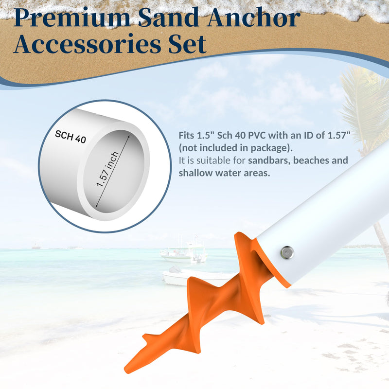 itayak Sand Dock Auger Kit for PVC Sandbar Anchors, Fits 1.5" SCH 40 PVC Tubing (ID 1.57''), T-Handle + Auger Set Only, PA66+30% GF, Orange 1pack