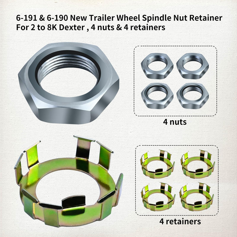 Vanshly，6-191 6-190 Trailer Wheel Axle Nuts and Retainers Compatible With 2K To 8K Dexter Axle