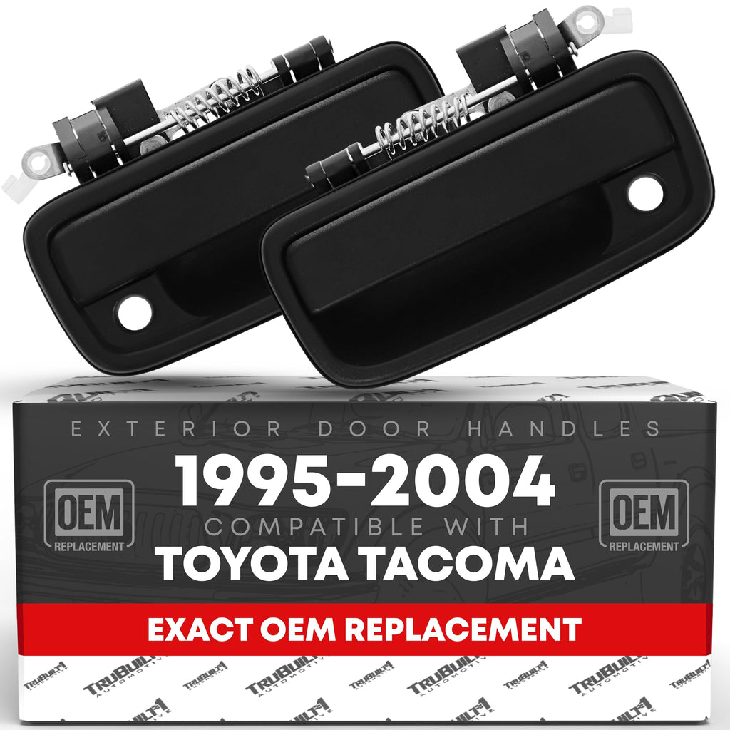 TRUBUILT1 AUTOMOTIVE Exterior Front Driver & Passenger Door Handle Replacement Set - Compatible with 1995-2004 Toyota Tacoma - Textured Black with Keyhole - OEM 69220-35020, 69210-35020 Driver + Passenger Handle (Plastic)