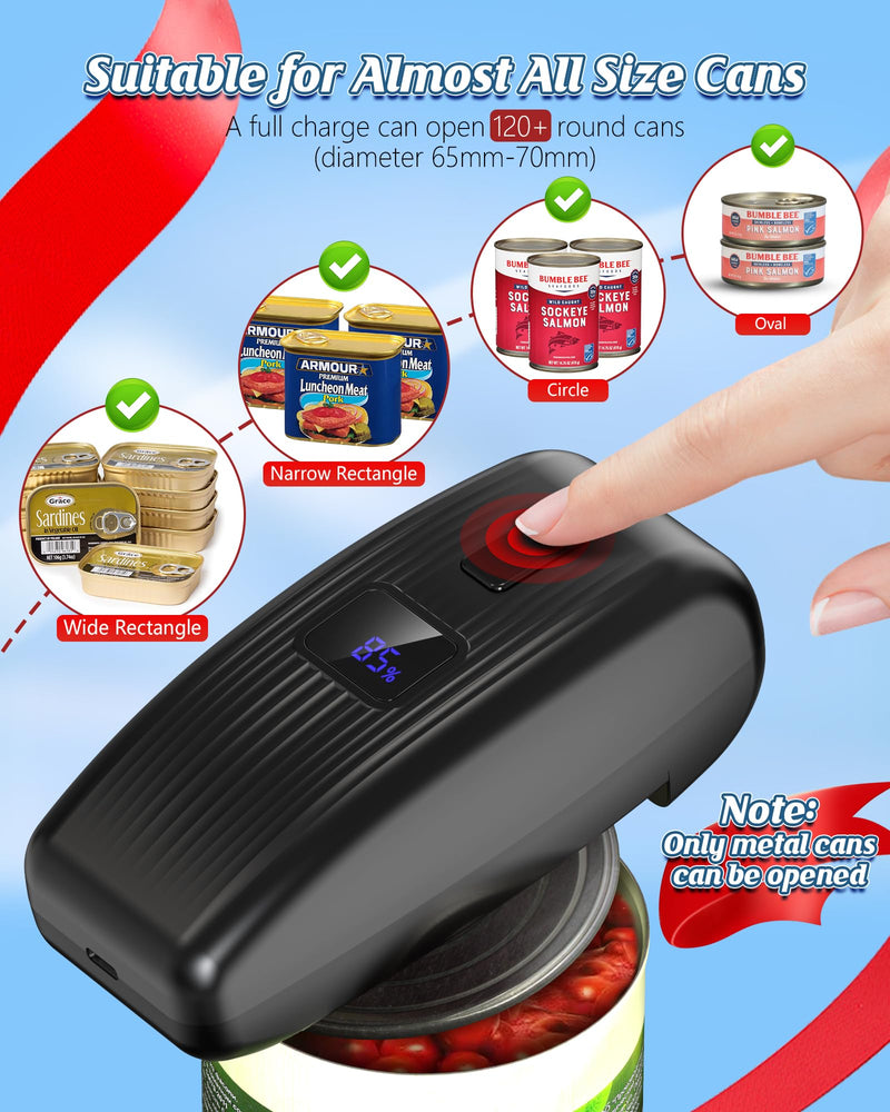 HuiJuKeJi LED Automatic Can Opener, Hands-Free One-Touch Operation Electric Can Opener, Auto-Stop Smooth Edge Safety & USB Rechargeable for Seniors Arthritis Effortless Opening Kitchen Gadget Gift