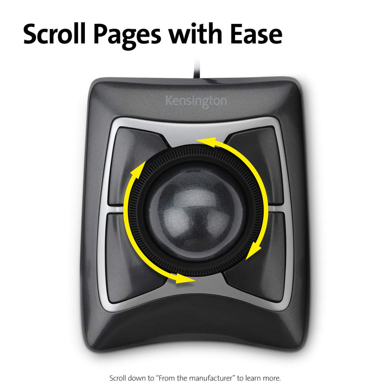 Kensington Expert Trackball Mouse (K64325), Black Silver, 5"W x 5-3/4"D x 2-1/2"H Wired