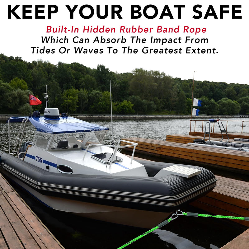 3 Feet Bungee Dock Line Boat Ropes for Docking Line Mooring Rope with Stainless Steel Clip Accessories for Boats 2pcs (Green&Black, 3 Feet) Green&Black