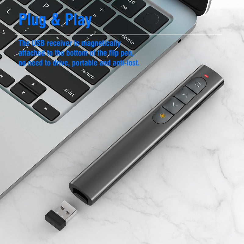 Presentation Clicker Wireless Slide Remote for Powerpoint PPT Slideshow, USB Presenter Pointer Advancer for Office Classroom Laptop/Computer/Mac Red Light Red Lit-Single USB