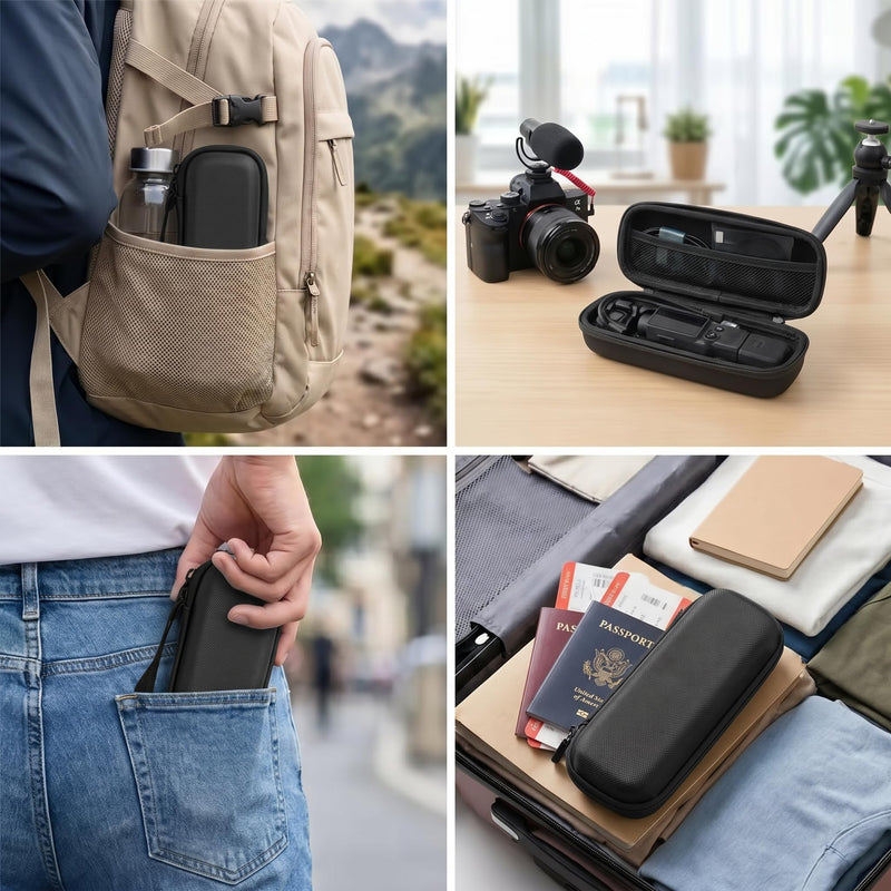 Hard EVA Carrying Case Compatible with DJI Osmo Pocket 4, Portable Travel Storage Bag Protective Shell Cover for Handheld Gimbal Camera, Mic 3 Transmitter, Data Cable and Accessories Black