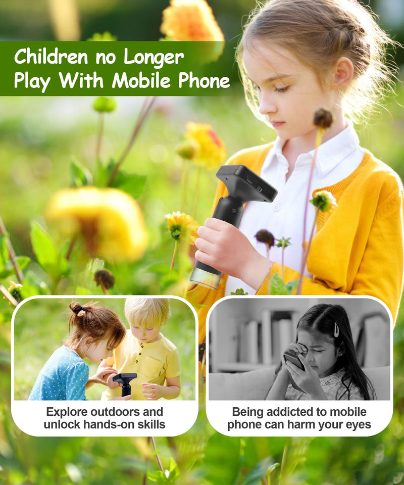 Handheld Microscope for Kids - 1000X Portable Microscope for Kids, Photo and Video Microscopes 2in Screen, Science Kit Gift for Kid Adults Boys Girls, Digital Coin Magnifier, 32GB, 5Pcs Sample Slides