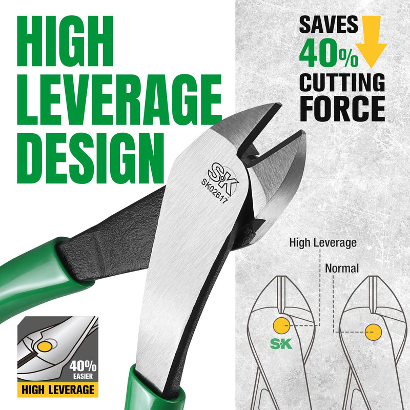 SK 2-Piece Pliers Set, 9-Inch Ironworker's Pliers & Angled Diagonal Plier, Premium CR-V Construction, Side Cutters with Hook Bend Handle Angled Diagonal Pliers