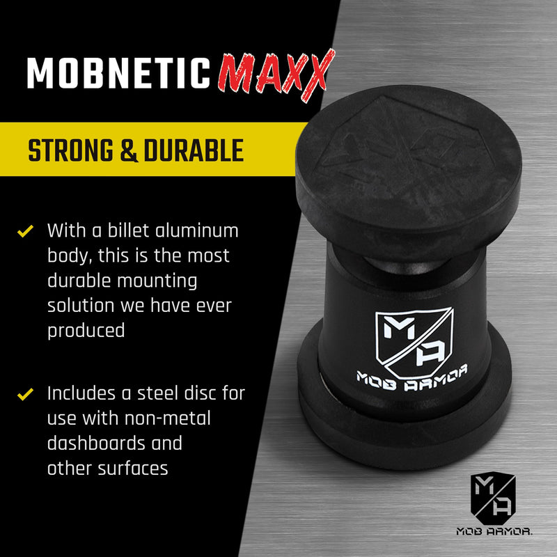 Mob Armor MobNetic Maxx Magnetic Car Phone Holder Mount, Black | USA Assembled, Military-Grade Aluminum, 90lb Pull Force, 90º Tilt, 360º Rotation, For iPhones & Androids, Metal Compatibility