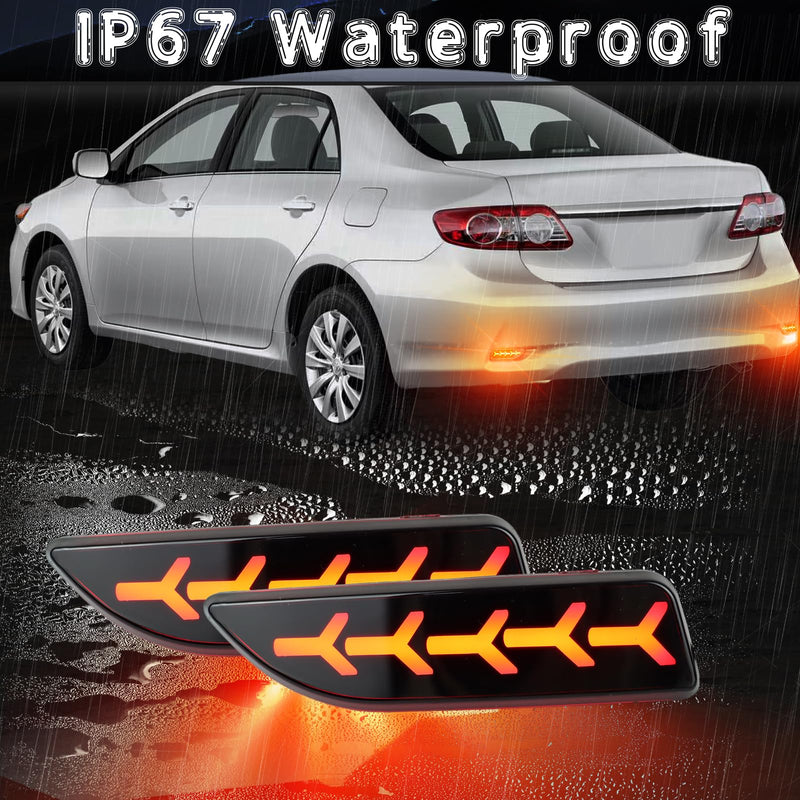 2Pc Full LED Rear Bumper Reflector Lights Kit for Toyota Corolla 2011 2012 2013 Tail Lamp Brake Fog Lamps Daytime Running Light Turn Signal Lamp Accessories (Smoked) Smoked