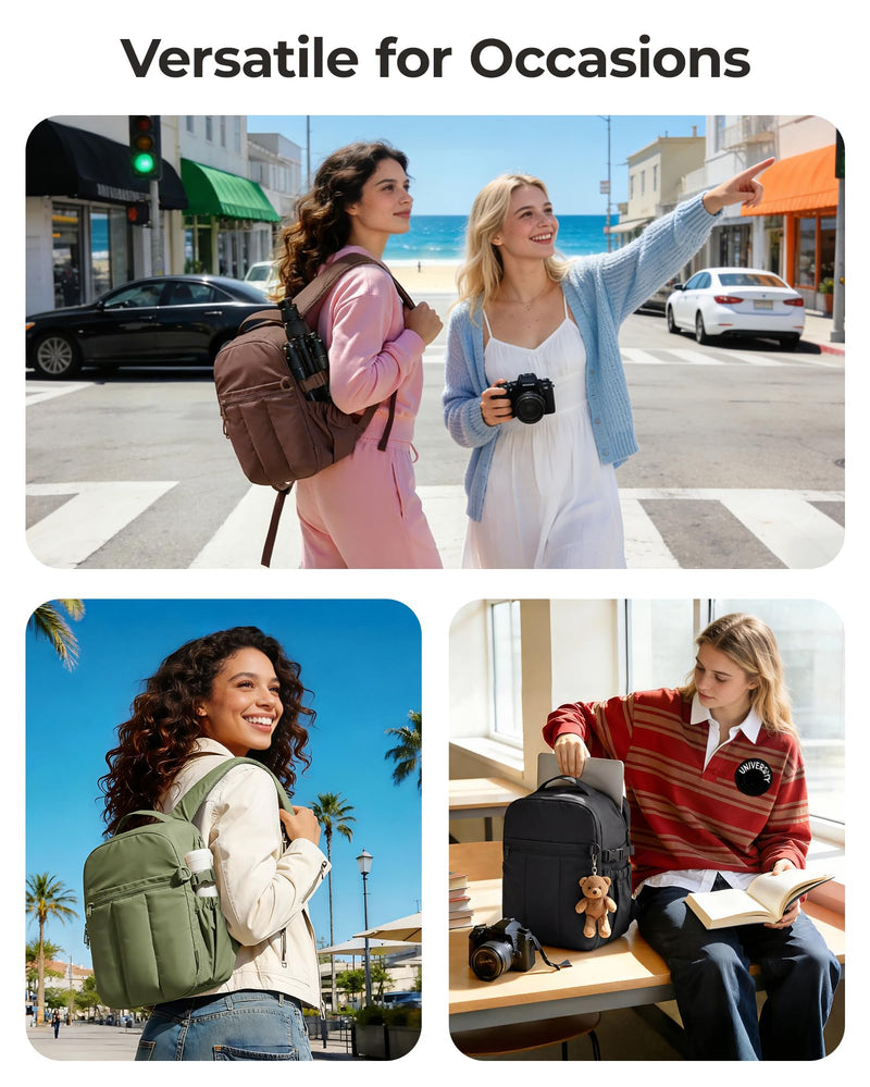 BAGSMART Camera Backpack for Women with Laptop Compartment, Coffee Brown | Puffy Camera Bags for Photographers, DSLR/SLR/Mirrorless Photography Camera Case, Water-resistant Travel Backpack