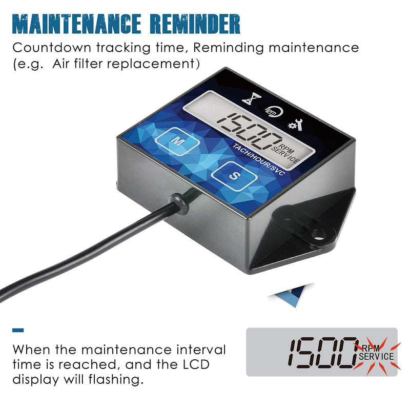 Runleader Small Engine Hour Meter, Digital Tachometer, Maintenance Reminder, Battery Replaceable, User Shutdown, Use for ZTR Lawn Mower Tractor Generator Marine Outboard ATV (HM011F) 1