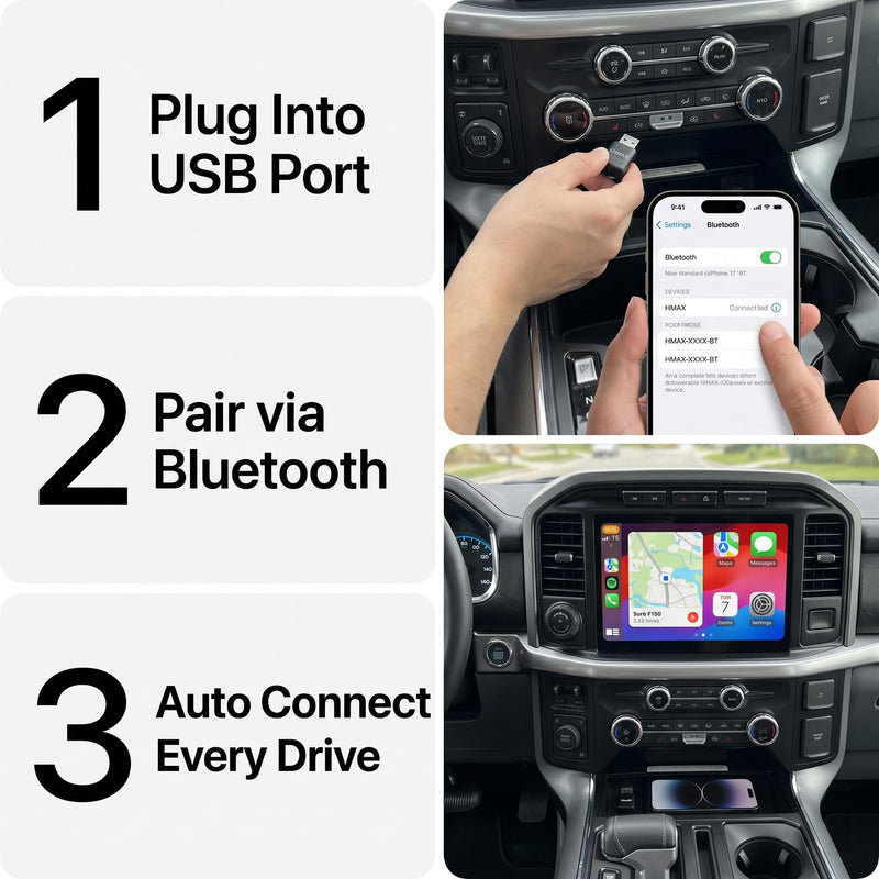Ultra-Compact 2 in 1 Wireless CarPlay & Android Auto Adapter | Stealth dongle plugs flush into your USB-C or USB-A ports, clearing dash clutter without blocking cup holders.