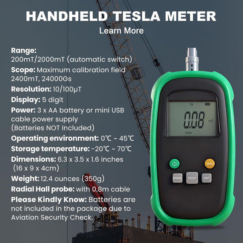 Digital Tesla Meter Gaussmeter with 0-200mT/0-2000mT Auto Switch Range Gauss Meter with Accuracy ±2% (0~1000mT)/±5% (1000~2400mT) Magnetic Field Tester for DC Magnetic Fields (Model TES12A) Upgraded Version-Accuracy: ±5%