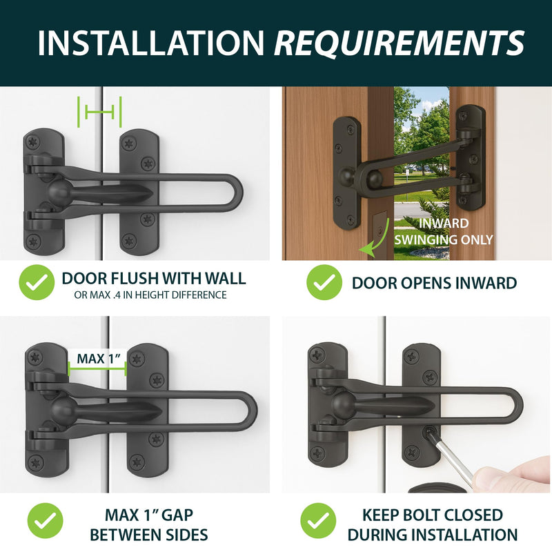 Mega Handles Safety Door Lock 2026 Version, Heavy-Duty Zinc Alloy 4.2" Door Lock, Swing Bar Door Guard, Safety Childproof Reinforcement Door Stopper for Kids (Matte Black) 1 Pack Matte Black